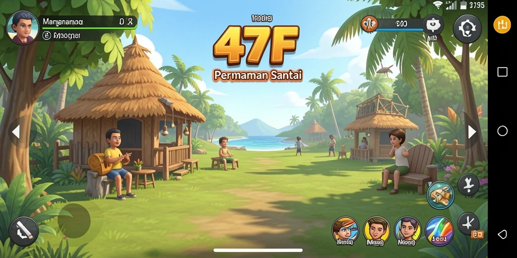 Tampilan gameplay <strong>47F</strong> yang ceria dan penuh warna.