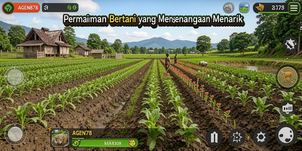 Tampilan gameplay AGEN878 menunjukkan keindahan lahan pertanian yang subur.