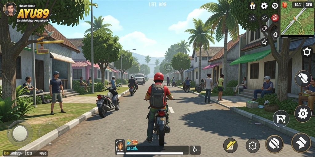 Screenshot utama AYU89 menampilkan gameplay simulasi kehidupan yang mendalam.