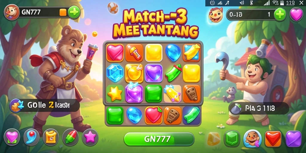 Screenshot gameplay GN777 memperlihatkan momen mencocokkan simbol Match-3.