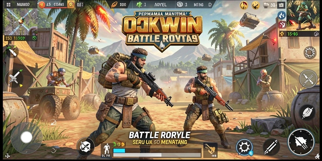 Tangkapan layar OKWIN menampilkan aksi seru dan grafik menawan dalam Battle Royale.