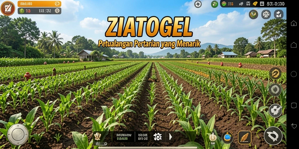 Tangkapan layar utama ZIATOGEL menampilkan aktivitas bertani yang seru.